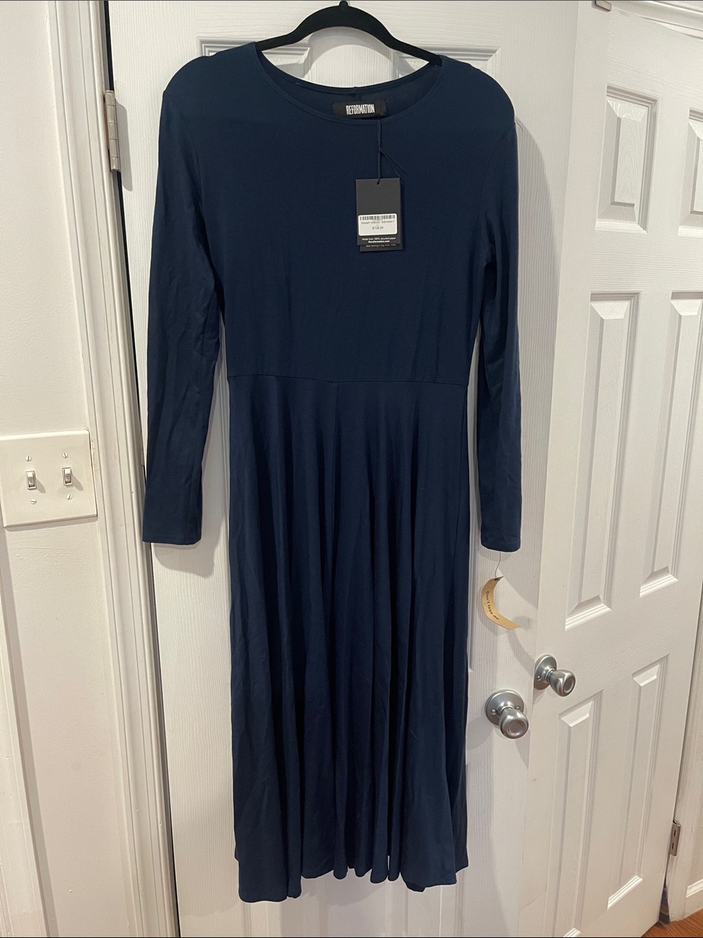 Reformation Dark Navy Long-Sleeve Midi Dress